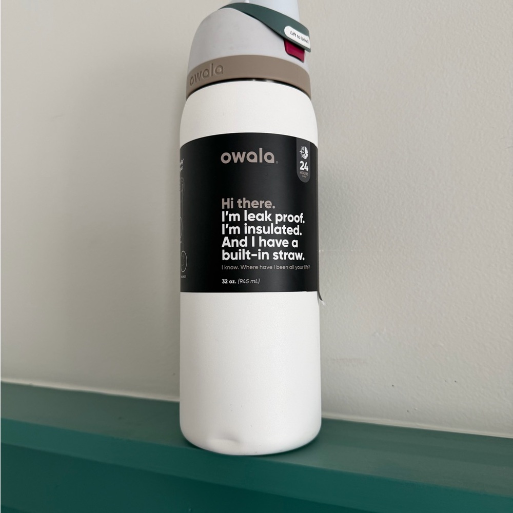 Owala Insulated Water Bottle - White with Taupe & Sage Cap